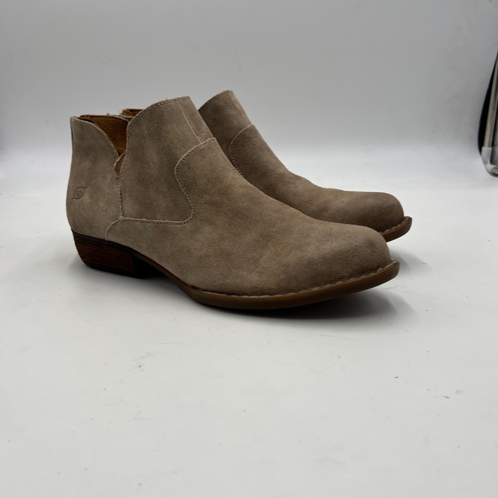 Born Tan Suede Ankle Booties with Low Heel